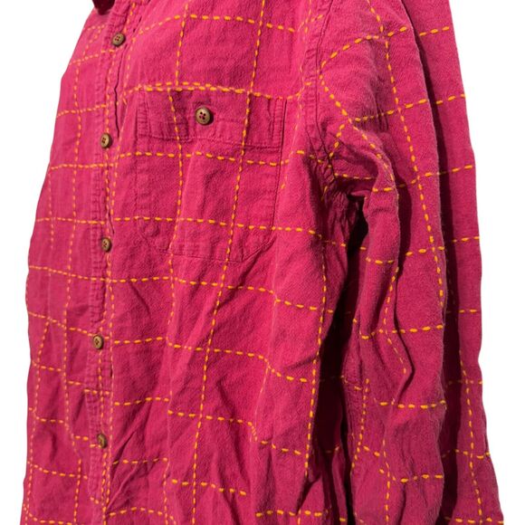 The Territory Ahead Womens Pink Linen Embroidered Plaid Button Up Shirt Top XL - Picture 9 of 16